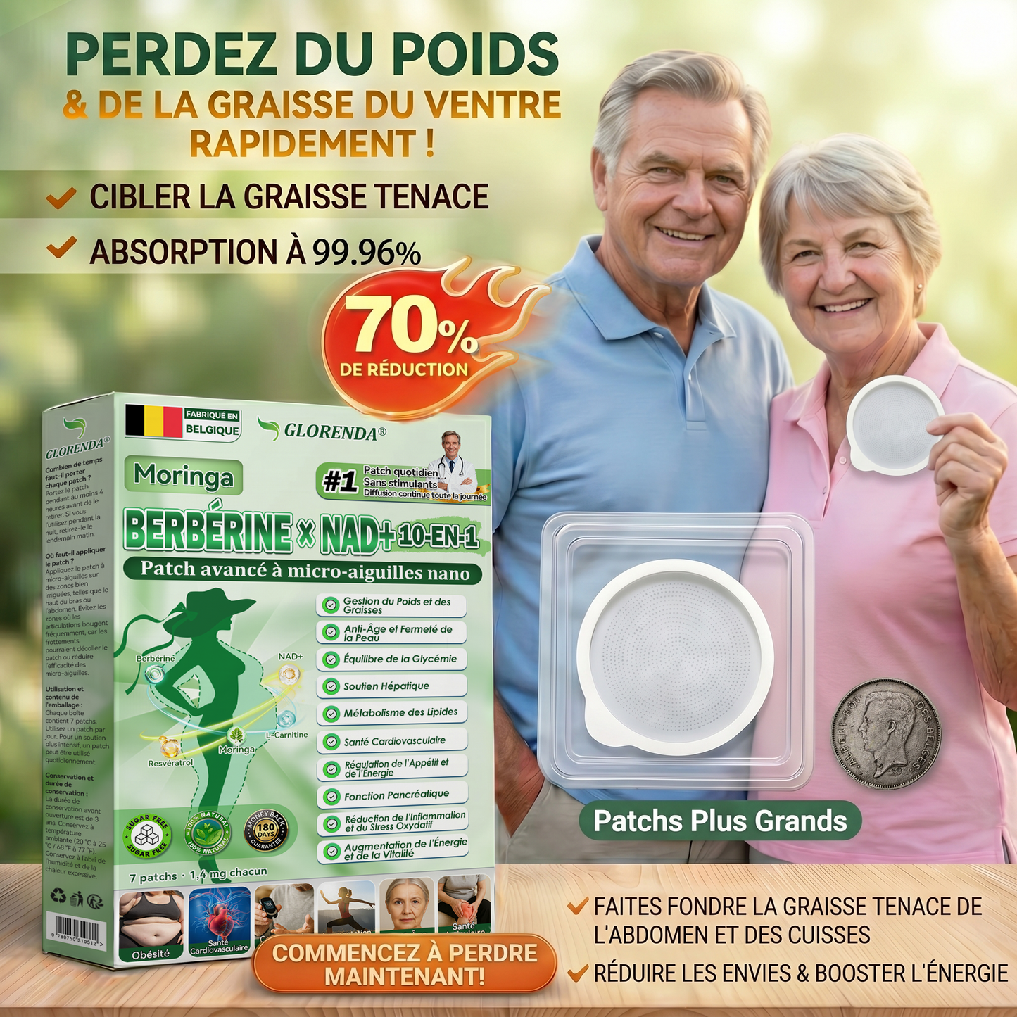 Boutique officielle 🌱🌱 𝐆𝐋𝐎𝐑𝐄𝐍𝐃𝐀® Moringa · Berbérine + NAD+ – Patch Microneedle Nano Avancé 10-en-1 (1×/jour, résultats visibles en 7 jours) | Obésité, relâchement cutané, apnée du sommeil, articulations, etc.