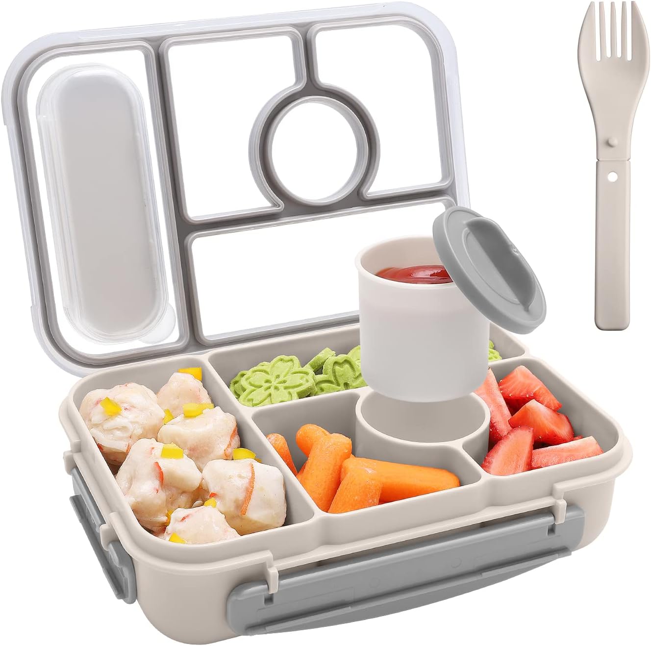 Bento Box Lunch Box Kids,Lunch Containers for Kids/Toddler,5 Compartments Bento Lunch Box for Kids with Sauce Vontainers,Microwave & Dishwasher & Freezer Safe,Bpa-Free(Blue)