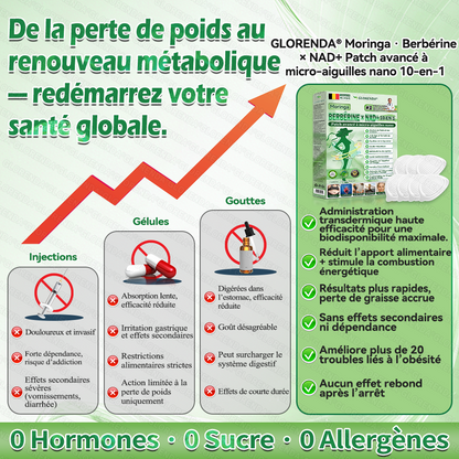 Boutique officielle 🌈🌈 𝐆𝐋𝐎𝐑𝐄𝐍𝐃𝐀® Moringa · Berbérine + NAD+ – Patch Microneedle Nano Avancé 10-en-1 (1×/jour, résultats visibles en 7 jours) | Obésité, relâchement cutané, apnée du sommeil, articulations, etc.